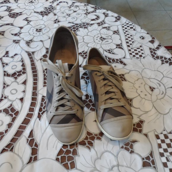 Burberry Gray Nova Check Fabric-Leather Sneakers Size 6 - Picture 1 of 14